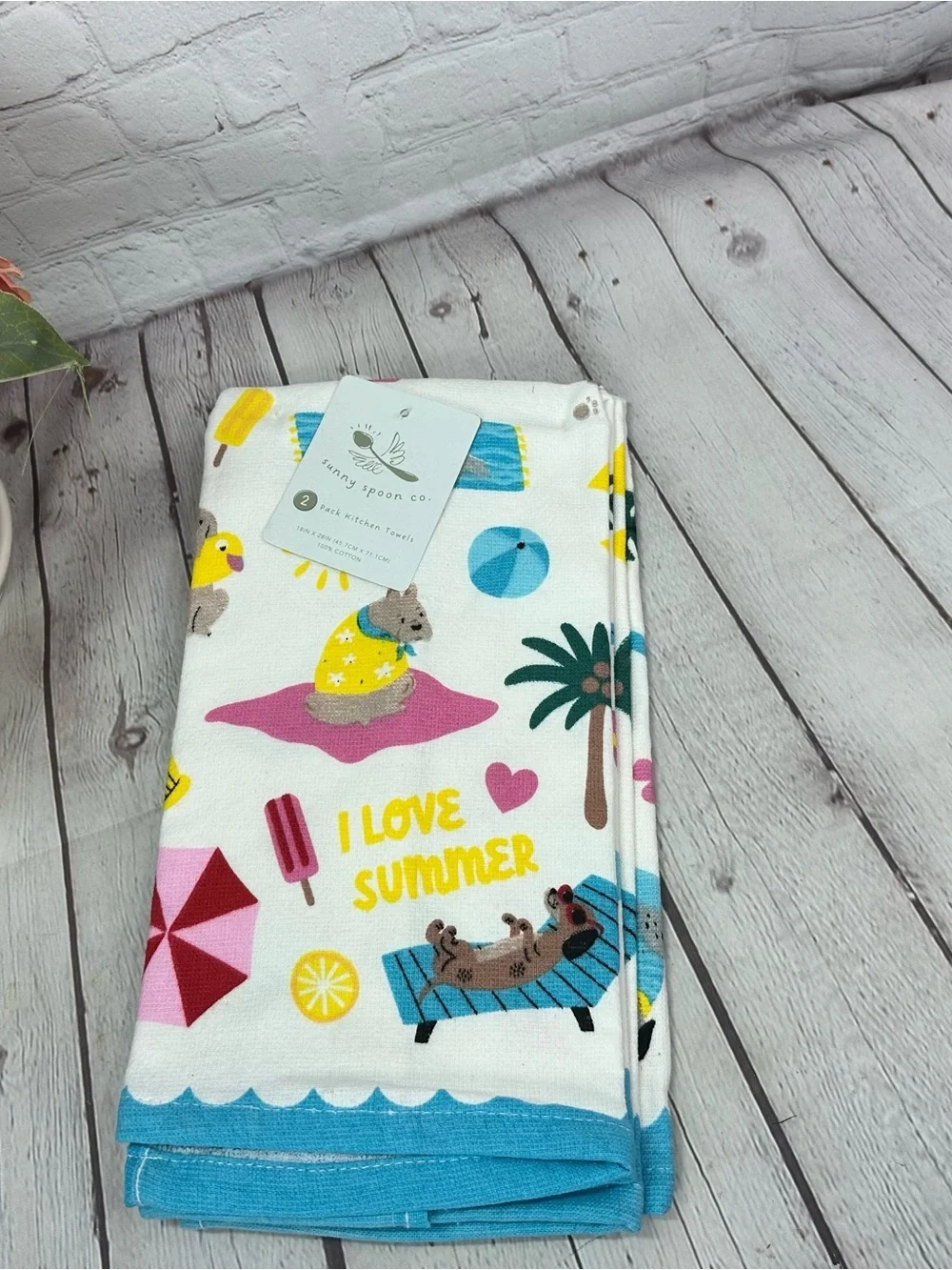 NWT sunny spoon co. 2pk kitchen towels summer beach coastal colorful